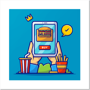 Online Burger Fast Food Order Cartoon Vector Icon Illustration Posters and Art